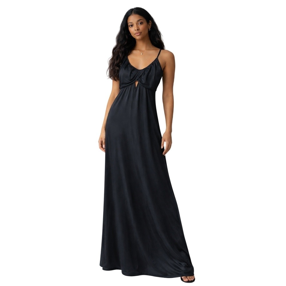 SERENA Black Empire Waist Nightgown‎ Draped Bust Cutout Y2K Slip Dress Maxi